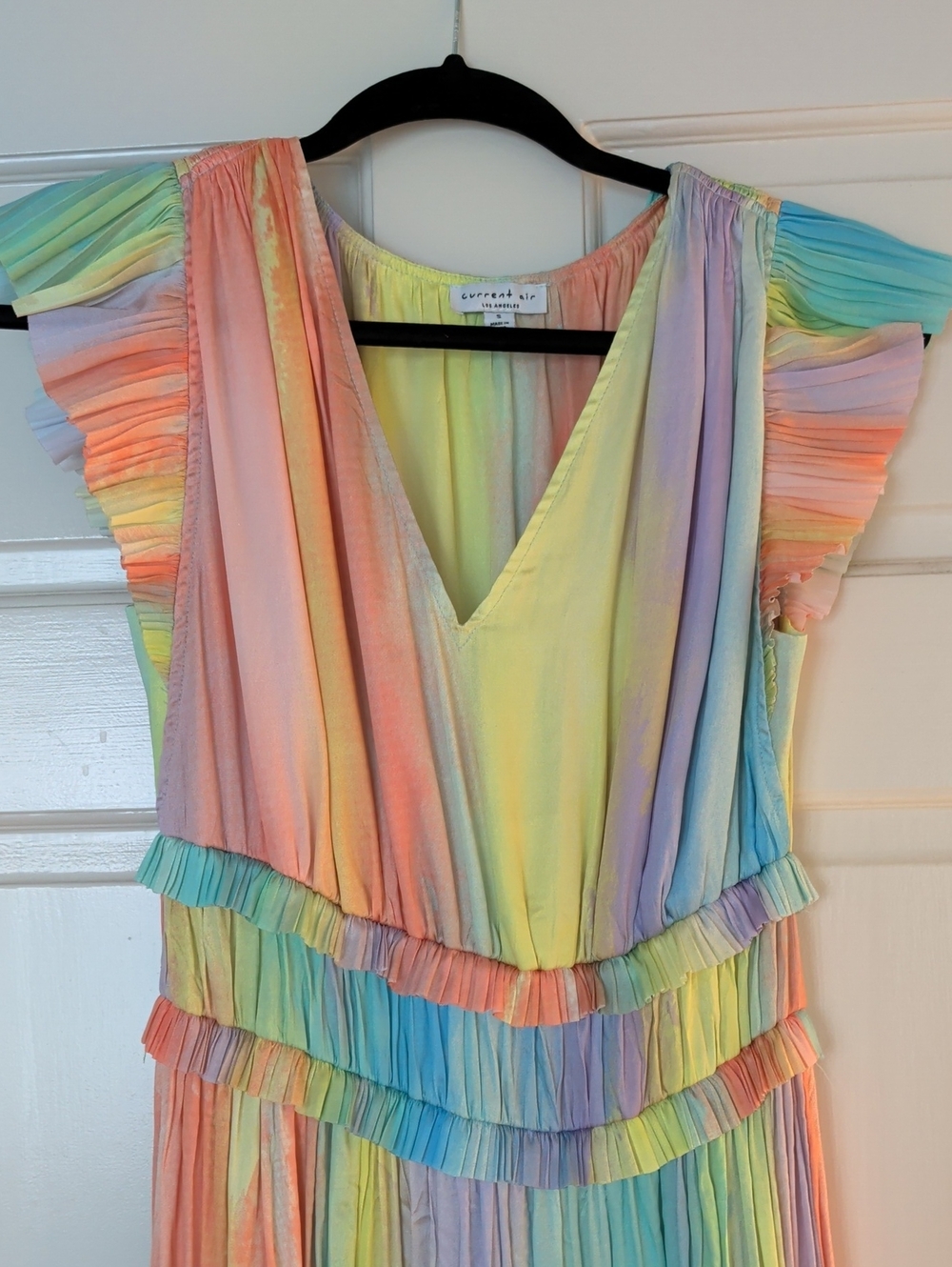 Current Air Pastel Rainbow Pleated V-Neck Tunic